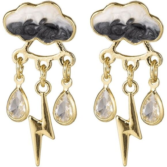 Rain Rainy Day Cloud Cloudy Lightning Bolt Earrings - Picture 1 of 3